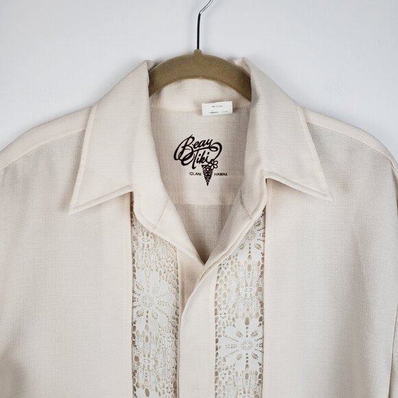 Beau Tiki Button Up Wedding Shirt Hawaiian Tropical Off-White Lace Size Large - Picture 4 of 8